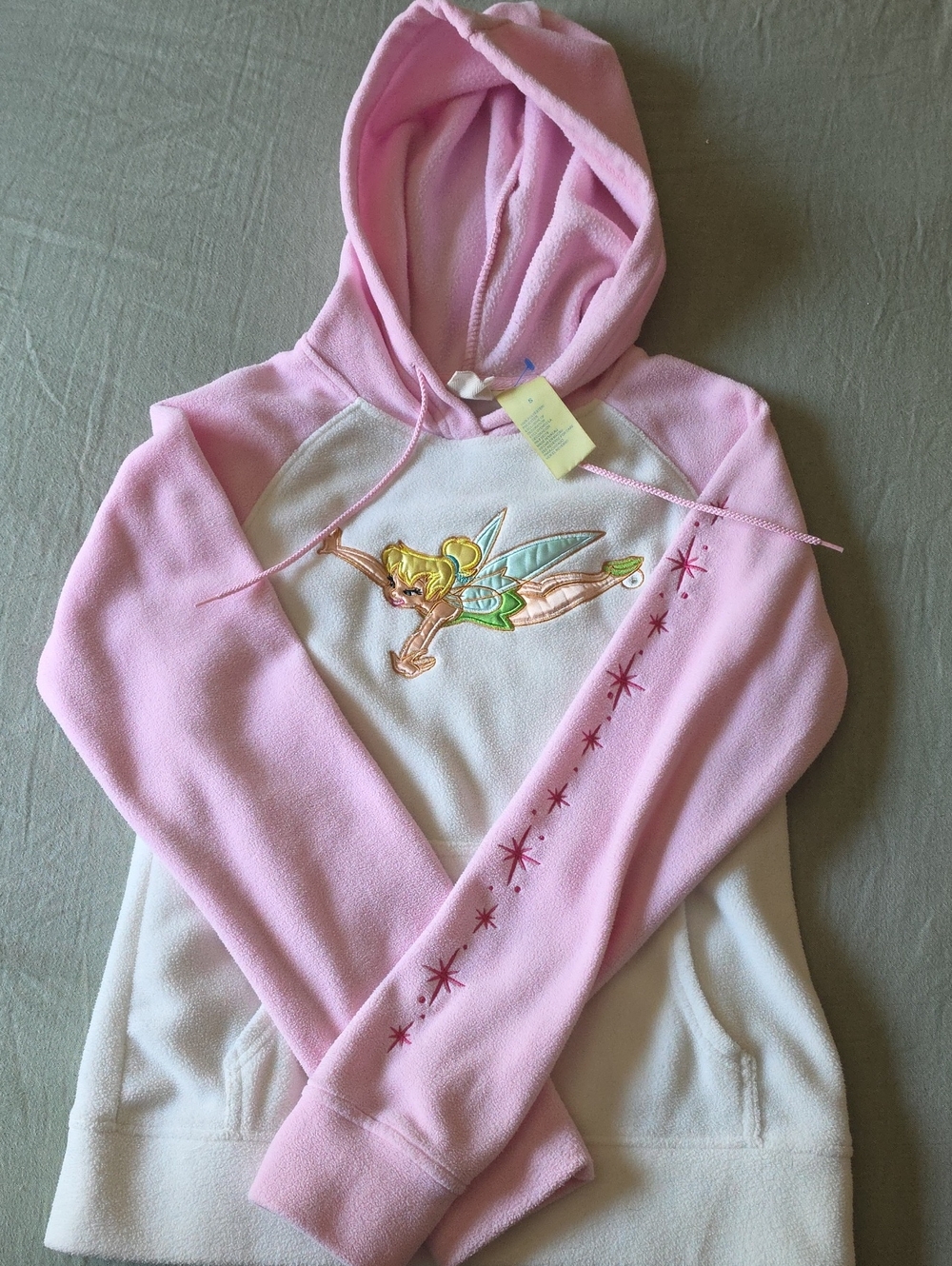 Y2K Disney Tinker Bell Hoodie Pink & White Girls Small